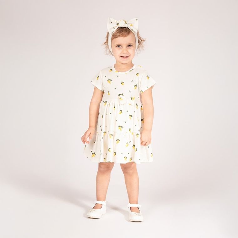 Body sukienka dziewczęce z krótkim rękawem, ecru, Nicol