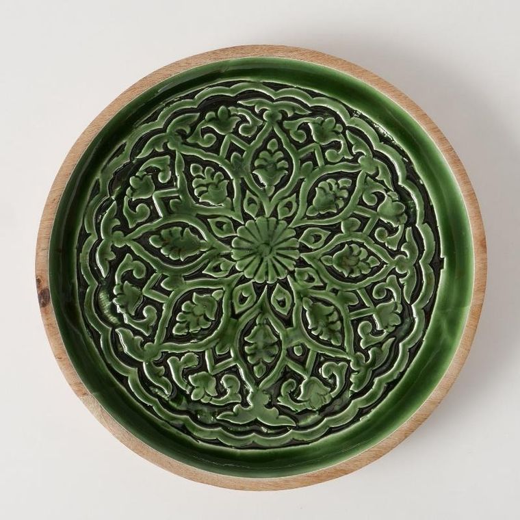 Boltze, drewniany talerz ze żłobionym wzorem, Grelo, ø 30 cm