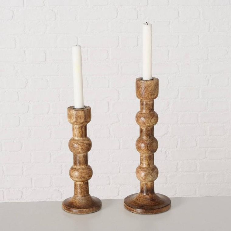 Boltze Home, drewniane świeczniki rzeźbione, Bubbles, 2 szt.