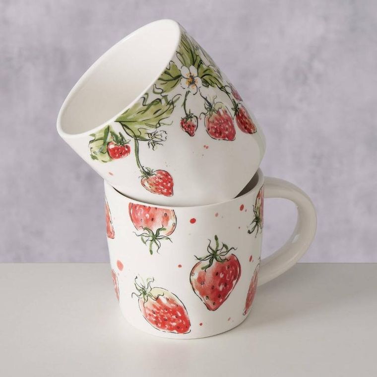 Boltze Home, kubek ceramiczny w truskawki, Strawberry, 450 ml