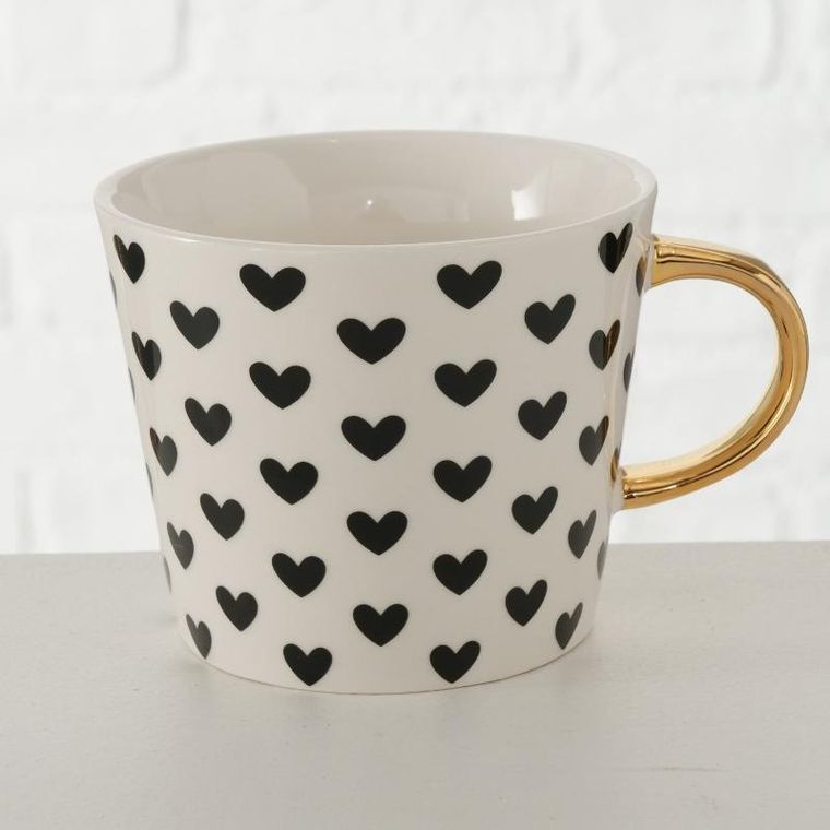 Boltze Home, kubek porcelanowy ze złotym uchwytem, Fayette