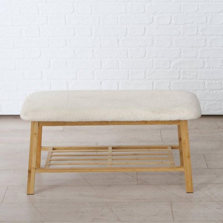 Boltze Home, ławka na buty z siedziskiem miś, Benja, bambusowy stelaż