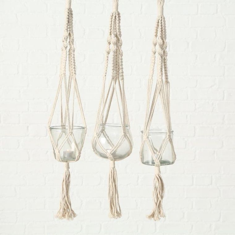 Boltze Home, Makramee, szklana doniczka na kwiaty, dekoracja z makramy, 83 cm