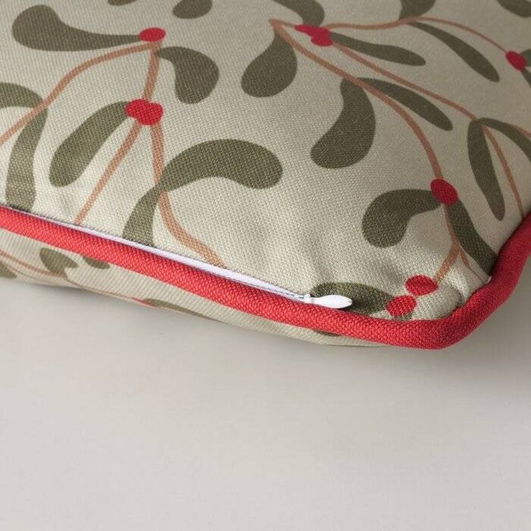 Boltze Home, Mistletoe, ozdobna poduszka z lamówką i wzorem jemioła, 45-45 cm