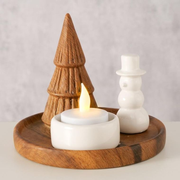 Boltze Home, Ove, świecznik z bałwankiem i choinką, 13 cm