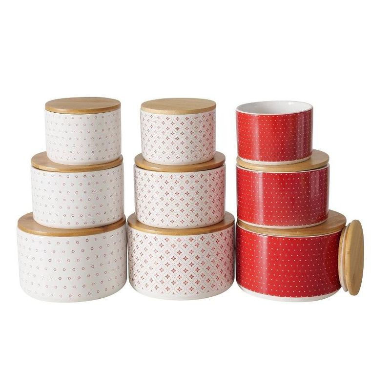 Boltze Home, pojemniki ceramiczne z bambusową pokrywą, Lilly, 3 szt.