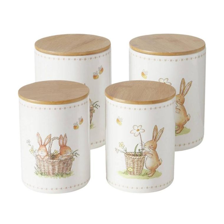 Boltze Home, pojemniki kuchenne ceramiczne, wzór w zajączki, 2 szt.