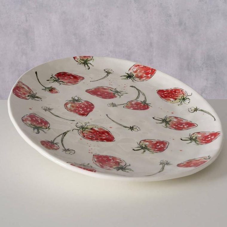 Boltze Home, półmisek ceramiczny, Strawberry, wzór w truskawki, 39-31 cm