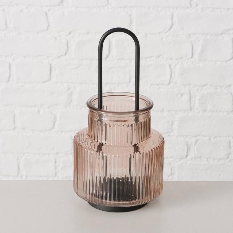 Boltze Home, Riffa, lampion szklany z ryflowanego szkła, średnica 12,9 cm