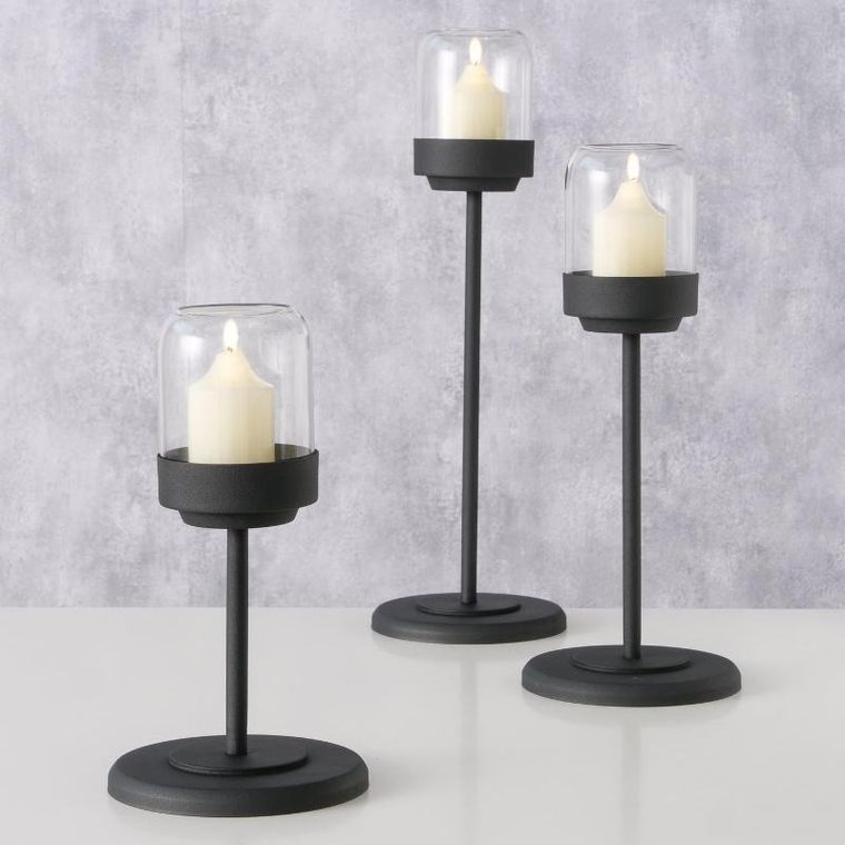 Boltze Home, Senza, zestaw metalowych lampionów ze szklaną kopułą, 3 szt.