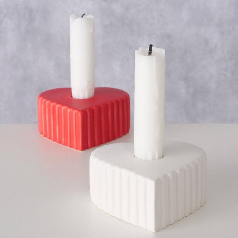Boltze Home, świecznik ceramiczny na długą świecę w kształcie serca, Anima, 4-9 cm