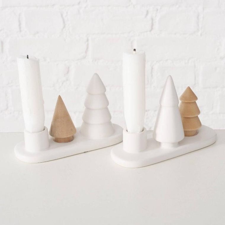 Boltze Home, świecznik na pojedynczą świecę Nevia, choinki z kamienia i porcelany