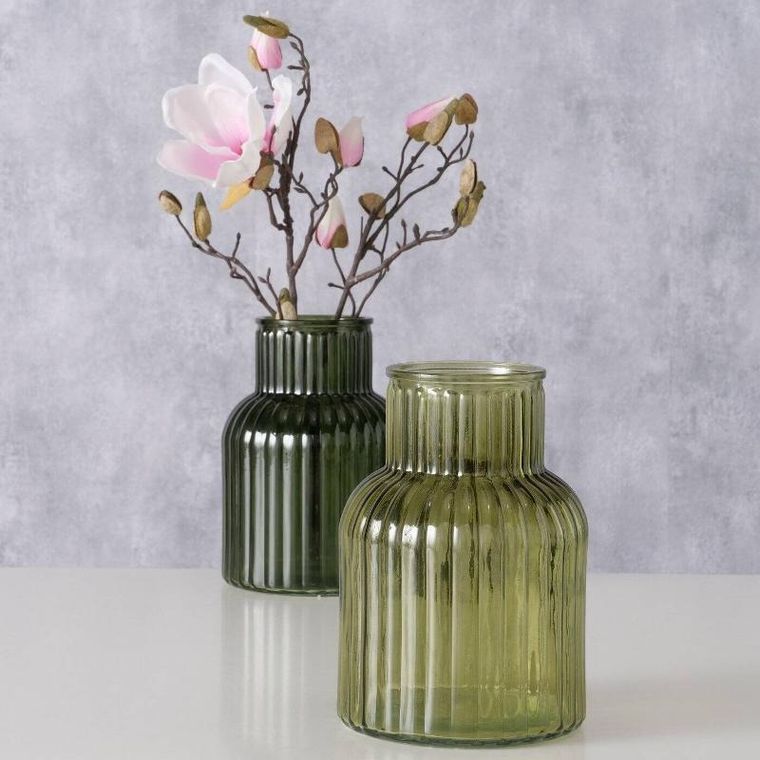 Boltze Home, wazon szklany, Relea, zielony, ryflowane szkło, 20 cm