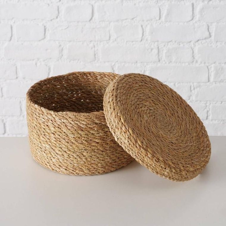 Boltze Home, zestaw koszy z trawy morskiej, Sophy, plecione z pokrywką