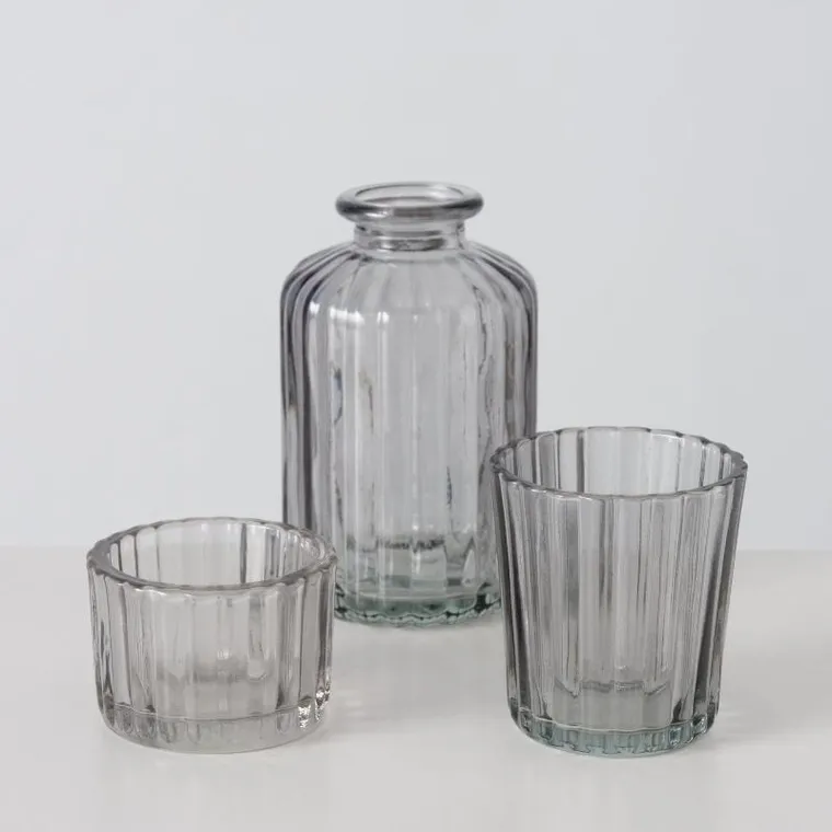 Boltze Home, zestaw szklanych dekoracji, Tolka, świeczniki i wazon, 10 cm