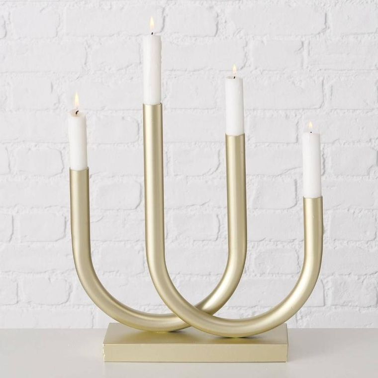 Boltze Home, złoty świecznik Tonis, metalowy, 33-34 cm