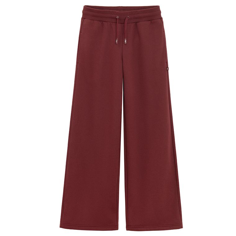 Bordowe spodnie dresowe unisex z szerokimi nogawkami NOWEAR