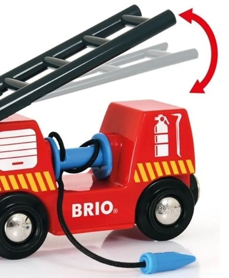 Brio World, pociag straży pożarnej, zabawka drewniana
