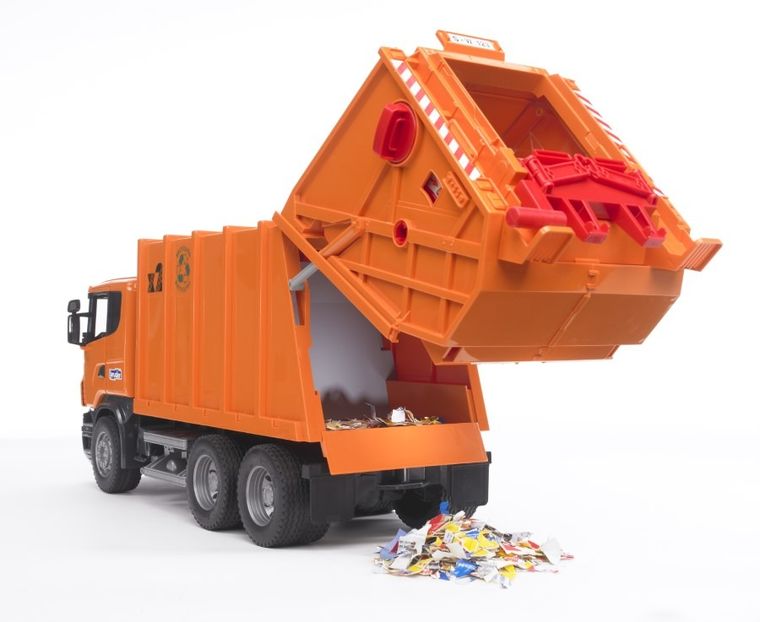 Bruder, Scania R Śmieciarka pomarańczowa
