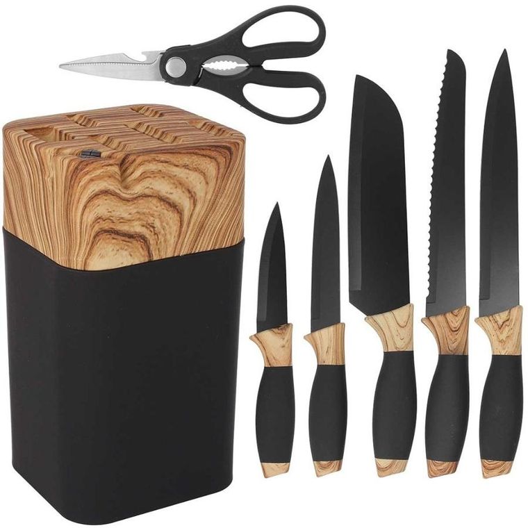 Brunbeste, zestaw noży kuchennych w stojaku z ostrzałką,