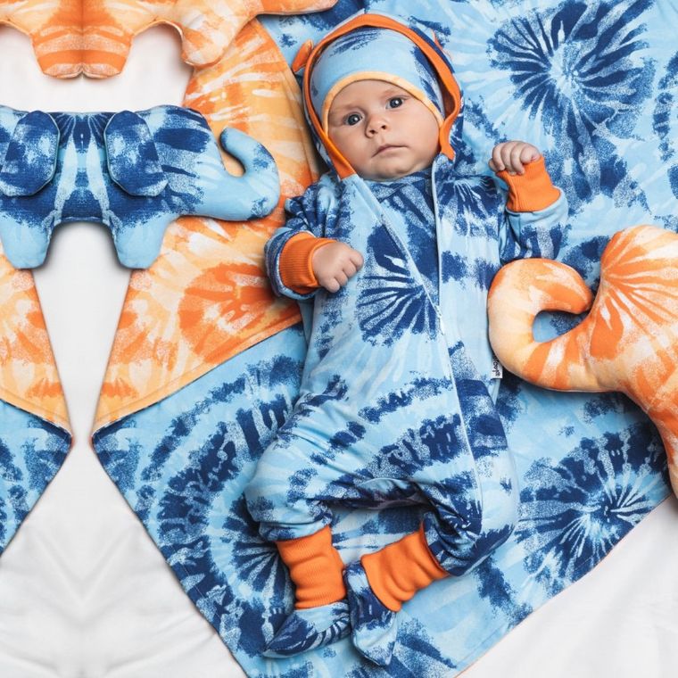 Buciki niechodki chłopięce, niebiesko-pomarańczowe, Nicol