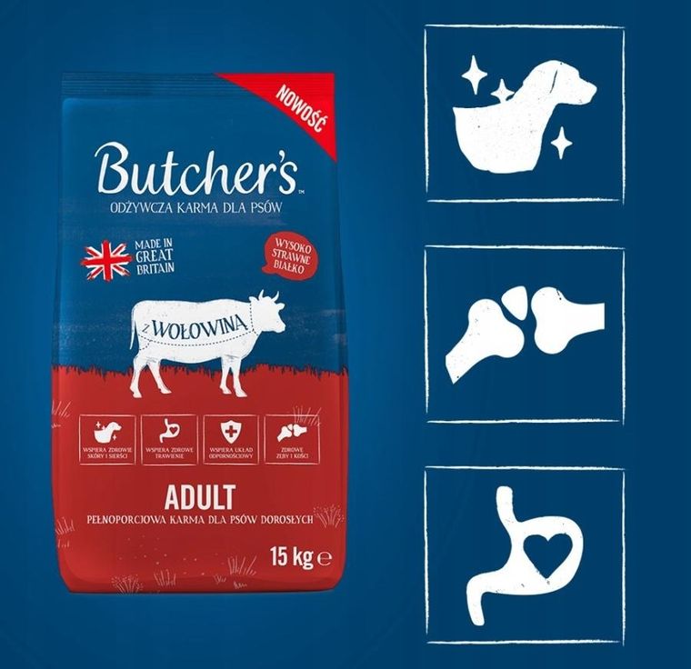 Butcher's, sucha karma dla psa, wołowina, 15 kg