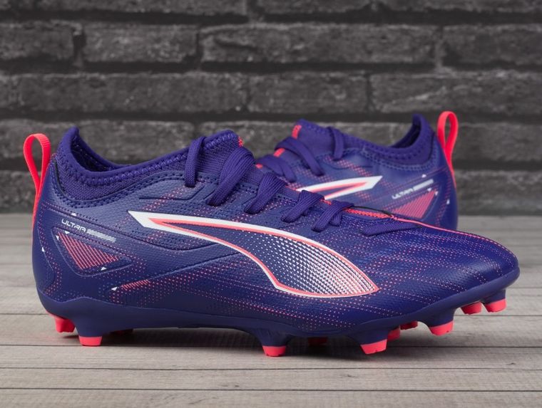 Buty piłkarskie dziecięce, korki, fioletowe, Puma Ultra 5 Match FG/AG