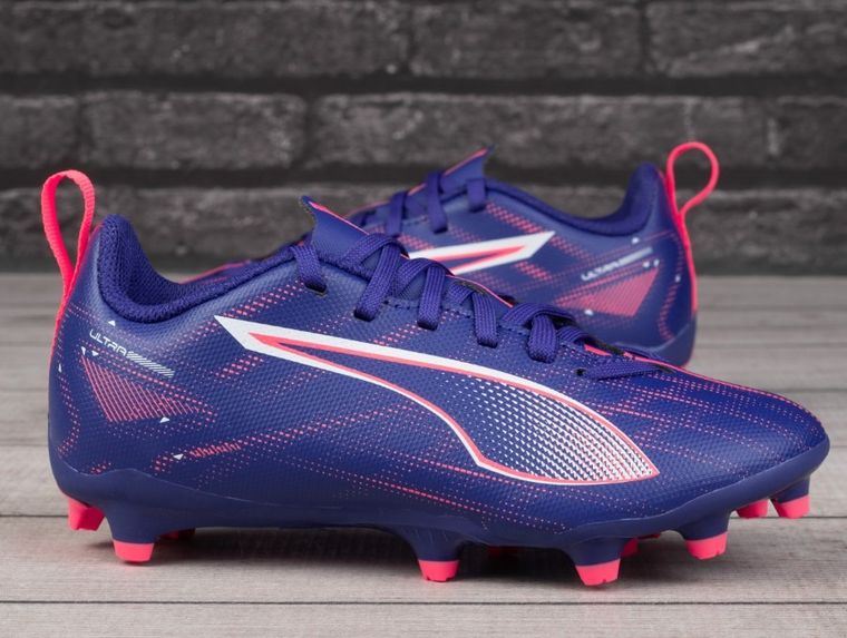 Buty piłkarskie dziecięce, korki, fioletowe, Puma Ultra 5 Play FG/AG