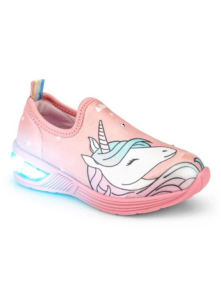 Buty sportowe dziewczęce, slip on, różowe, świecąca podeszwa, Bibi Shoes