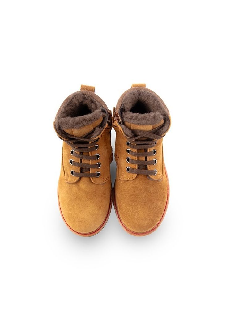 Buty zimowe chłopięce, skórzane, brązowe, ocieplane, Weestep