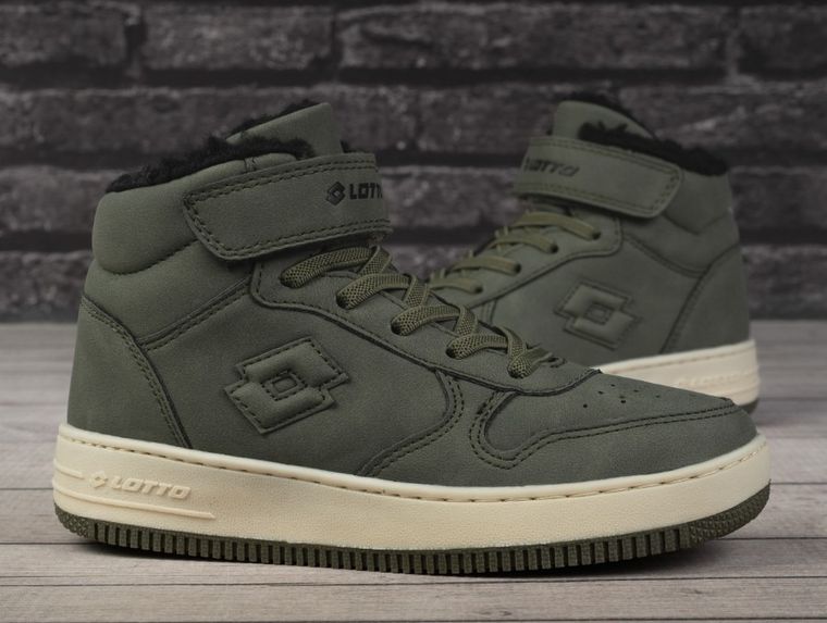 Buty zimowe dziecięce, ocieplane, khaki, Lotto