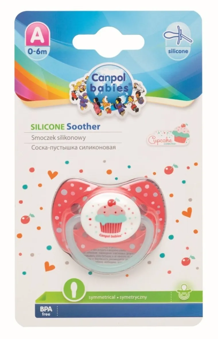 Canpol babies, Cupcake, smoczek uspokajający, silikonowy, symetryczny, 0-6m, różowy