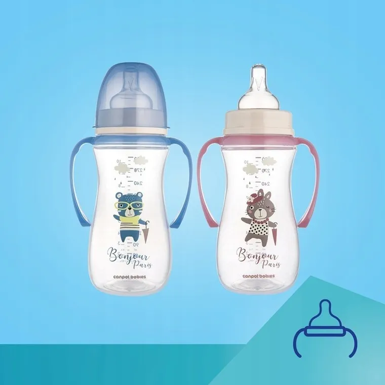 Canpol babies, EasyStart, Bonjour Paris, butelka antykolkowa, różowa, 300 ml