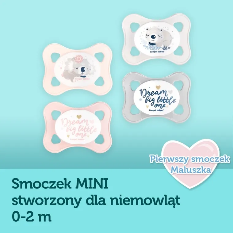 Canpol babies, Mini, smoczek uspokajający, silikonowy, symetryczny, różowy, 0-2m, 2 szt.