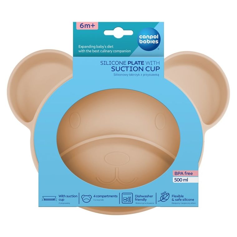 Canpol babies, Miś, silikonowy, trójdzielny talerzyk z przyssawką, beige