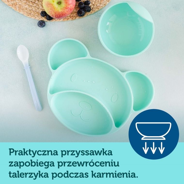 Canpol babies, Miś, talerzyk silikonowy z przyssawką, turkusowy