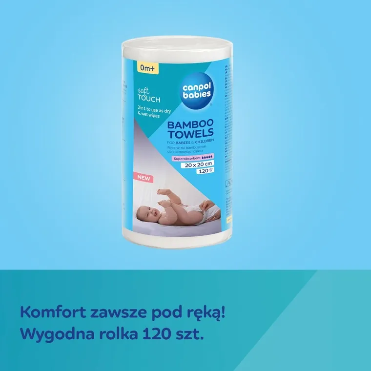 Canpol babies, ręczniczki bambusowe dla niemowląt, 20-20 cm, 120 szt.