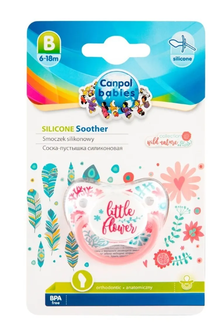 Canpol babies, Wild Nature, smoczek uspokajający, silikonowy, symetryczny, 6-18m, koralowy