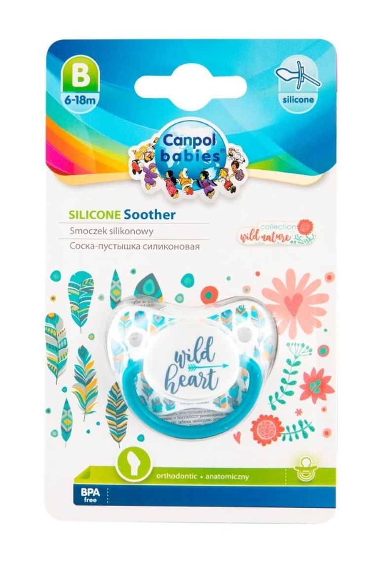 Canpol babies, Wild Nature, smoczek uspokajający, silikonowy, symetryczny, 6-18m, turkusowy