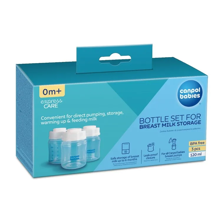 Canpol babies, zestaw butelek do przechowywania pokarmu, 120 ml, 3 szt.