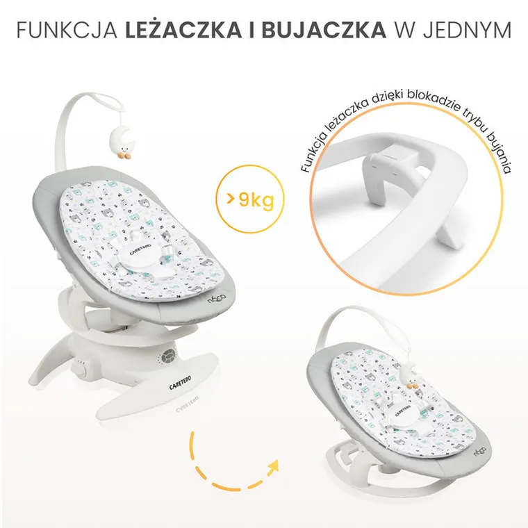 Caretero, elektryczny leżaczek i bujaczek 2w1, graphite