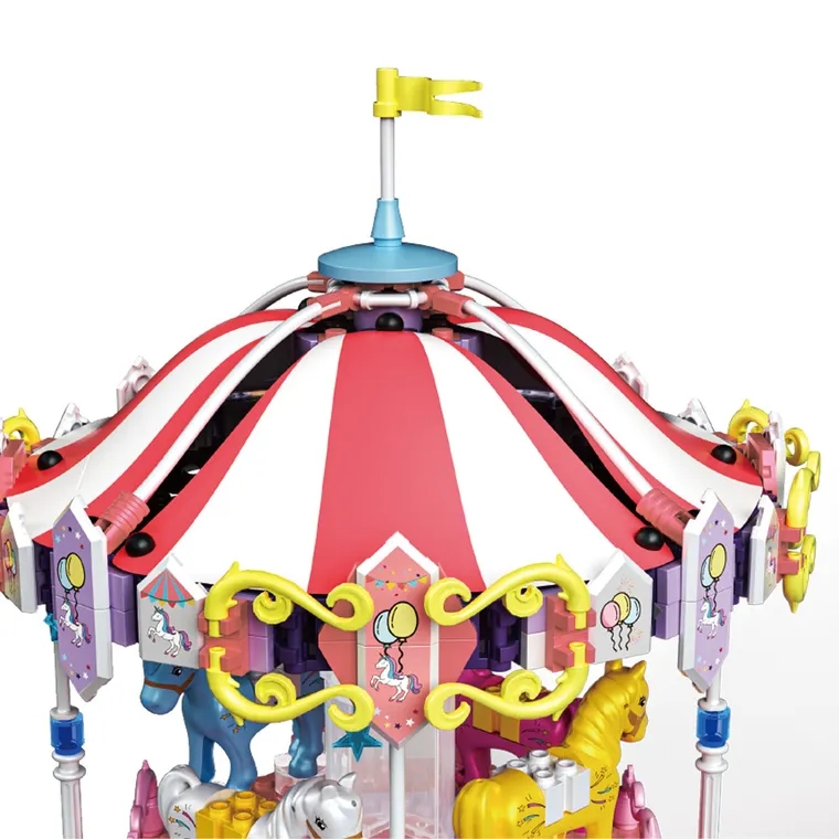 Carousel, klocki konstrukcyjne z pozytywką, karuzela z konikami, 591 elementów