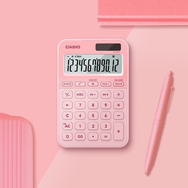 Casio, kalkulator biurowy, różowy, 12 cyfrowy wyświetlacz