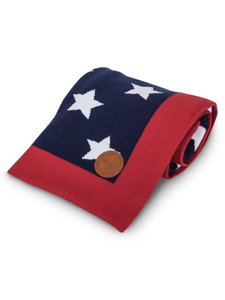 Ceba Baby, Blue Stars, kocyk niemowlęcy, granatowy, 90-90 cm