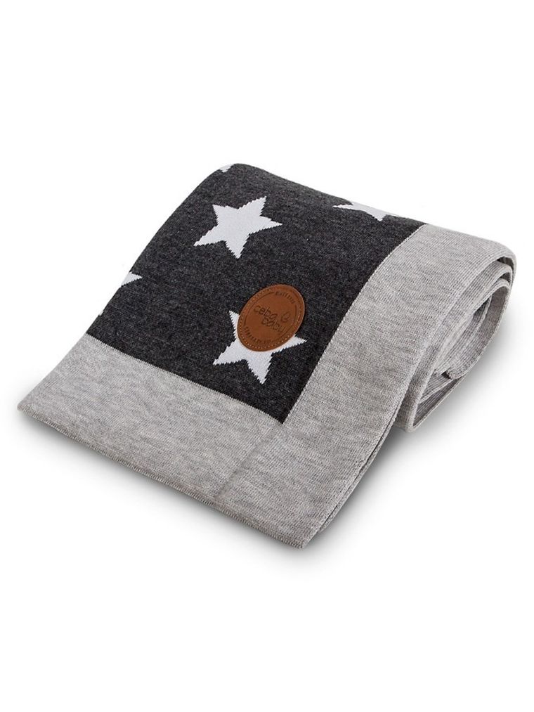 Ceba Baby, Grey Stars, kocyk niemowlęcy, ciemnoszary, 90-90 cm
