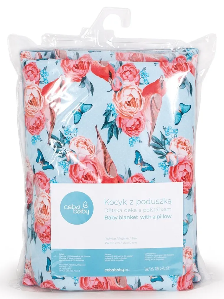 Ceba Baby, kocyk niemowlęcy z poduszką, błękitny, 75-100 cm