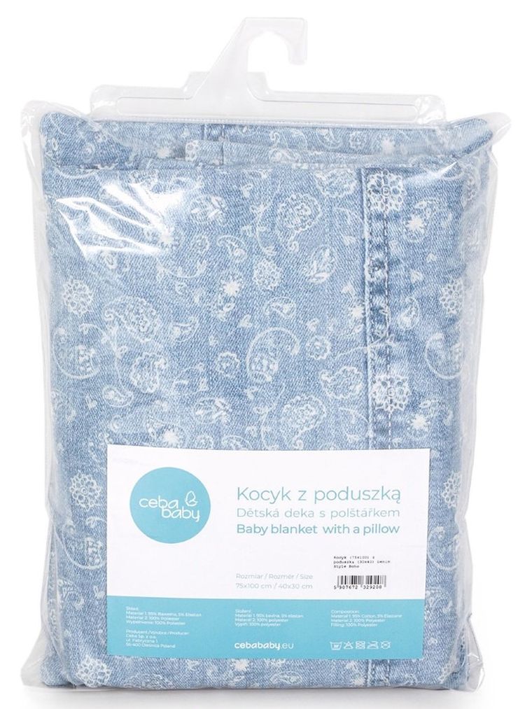 Ceba Baby, kocyk niemowlęcy z poduszką, jasnobłękitny, 75-100 cm