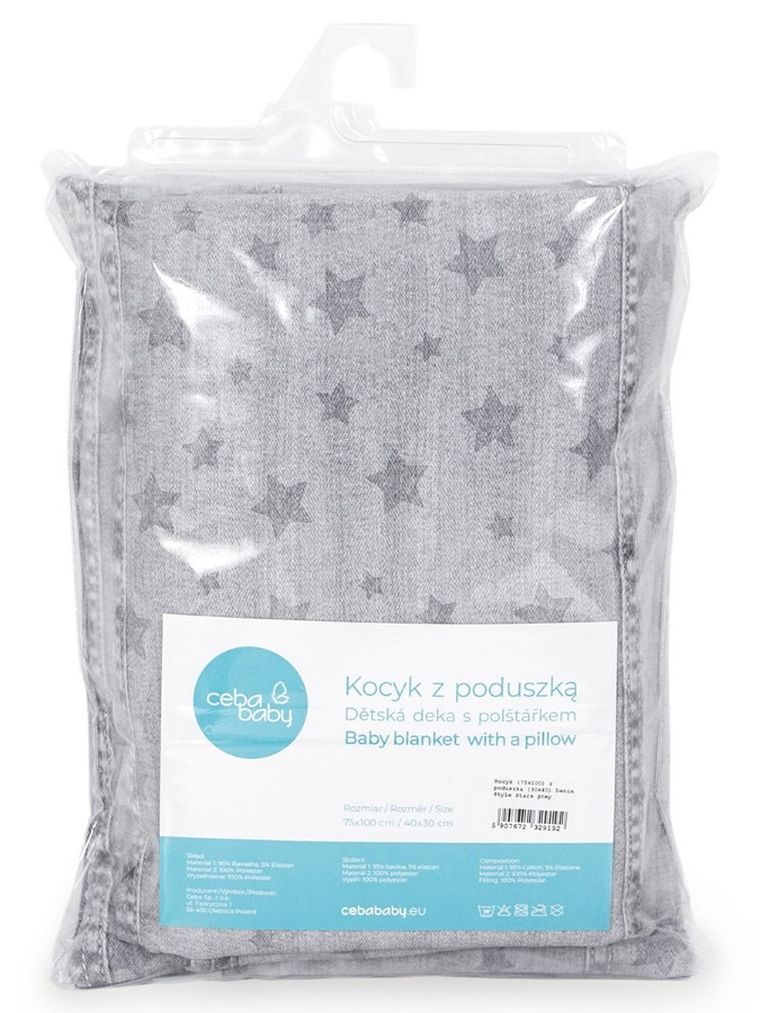 Ceba Baby, kocyk niemowlęcy z poduszką, szary, 75-100 cm