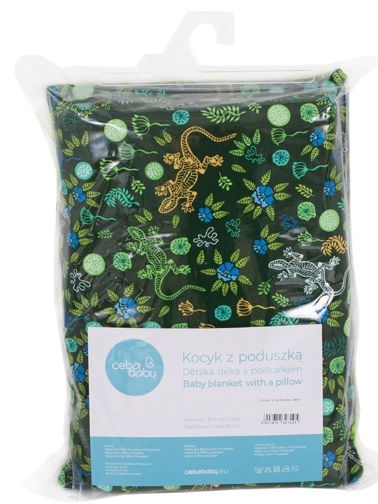 Ceba Baby, kocyk niemowlęcy z poduszką, zielony, 75-100 cm