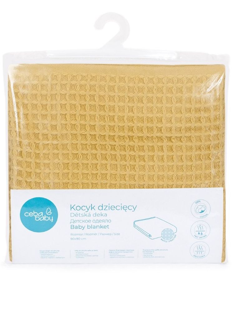 Ceba Baby, Waffle Line, kocyk dziecięcy, Cream Gold, 90-90 cm